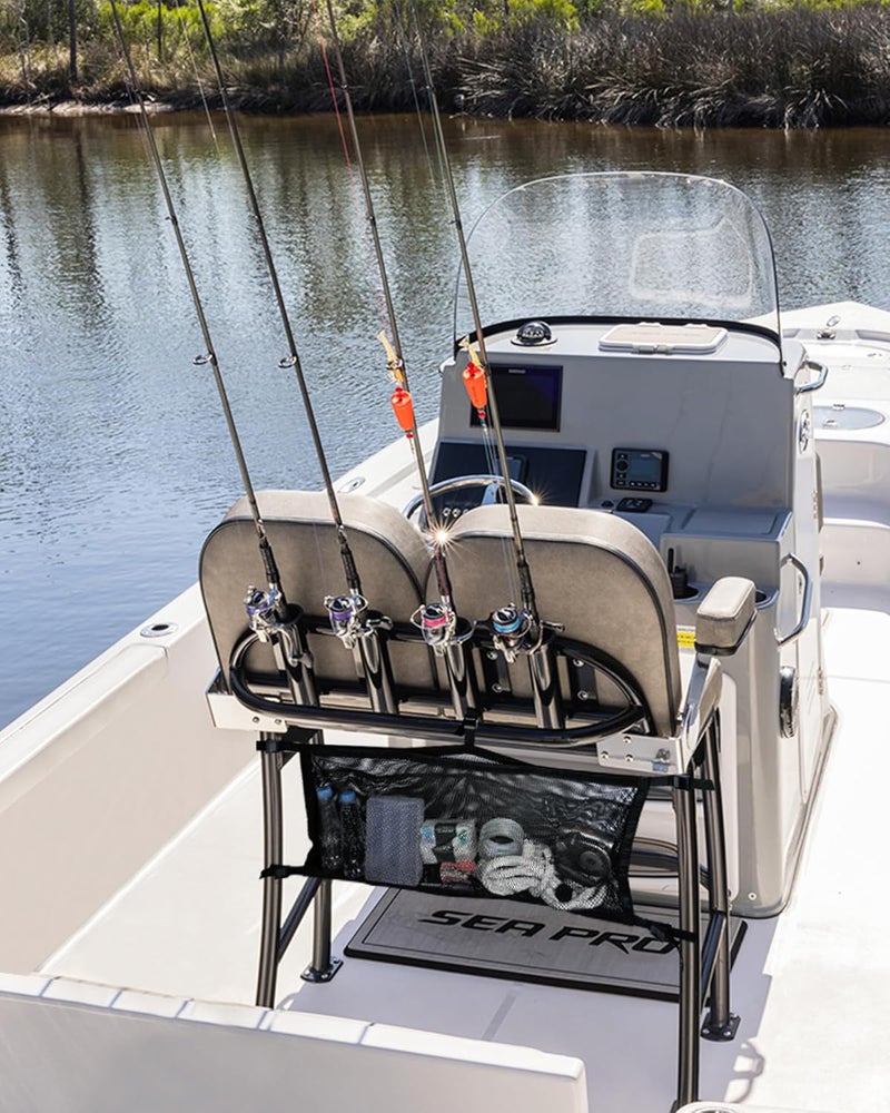 PLOZANO Boat Storage Bag with 3 Divisions, Adjustable Organizer, Mesh Tackle & Life Jacket Holder, Suspended Net for Leaning Post (24 INCH) - Image 5